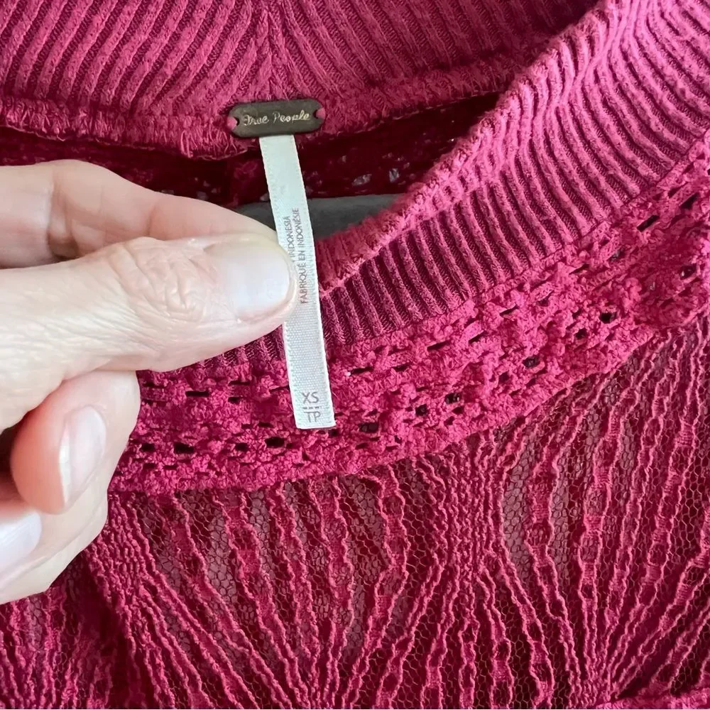 Free People Waffle Knit Thermal Top With Lace Trim
